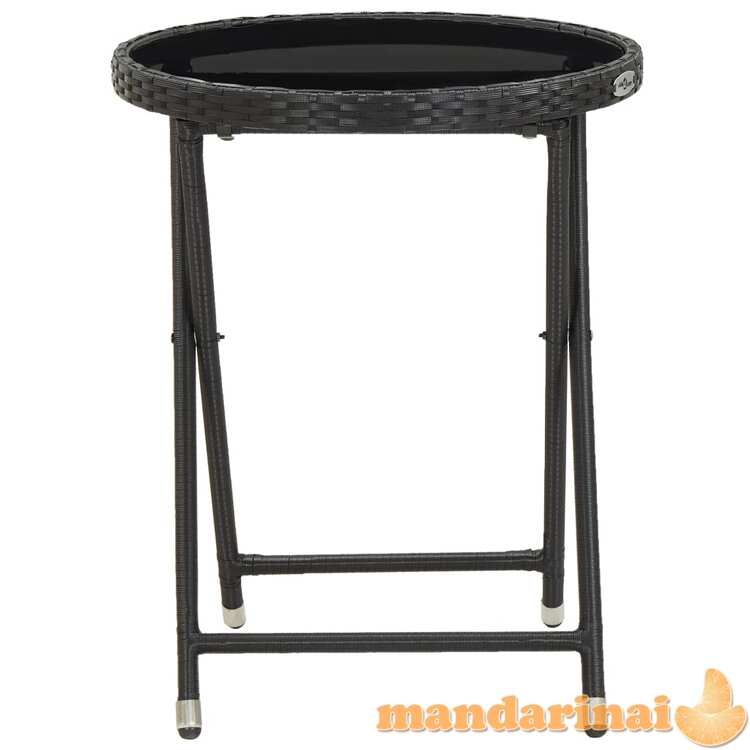 Arbatos staliukas, juodas, 60cm, poliratanas ir grūdintas stiklas