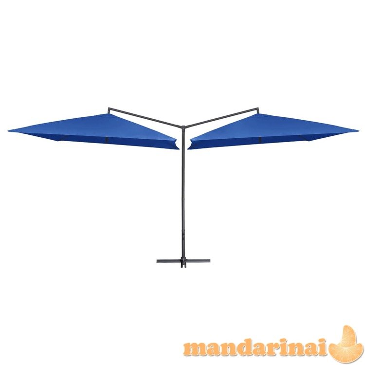 Dvigubas skėtis su plieniniu stulpu, mėlynos spalvos, 250x250cm