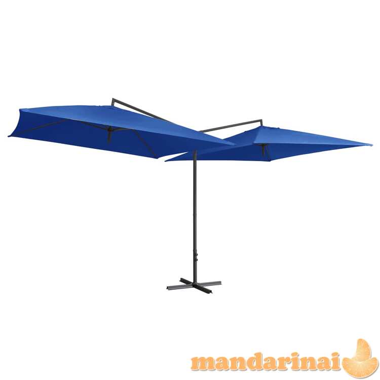 Dvigubas skėtis su plieniniu stulpu, mėlynos spalvos, 250x250cm