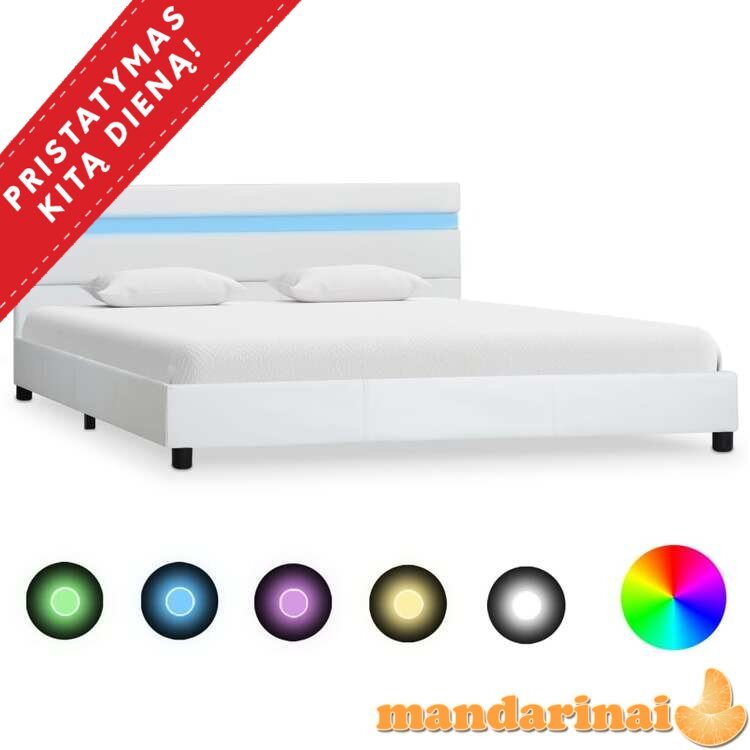 Lovos rėmas su led, baltos spalvos, 120x200 cm, dirbtinė oda