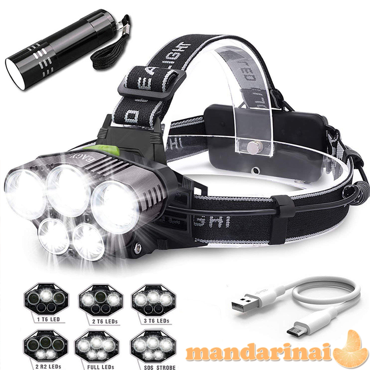 CREE T6 5 LED super galingas galvos prožektorius