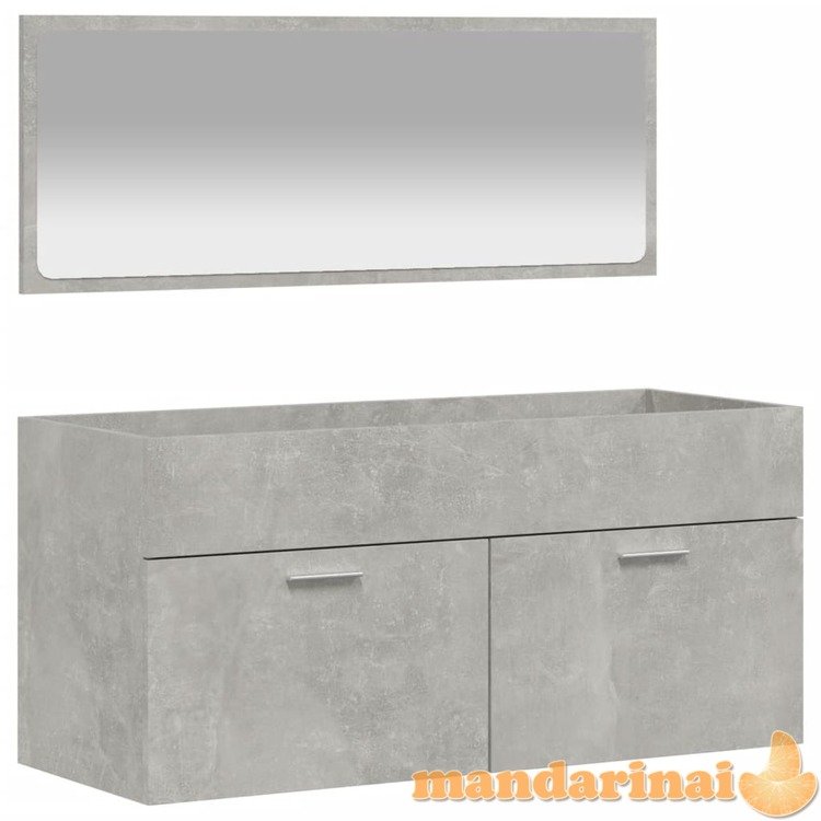 Vonios kambario spintelė su veidrodžiu, betono pilka, mediena