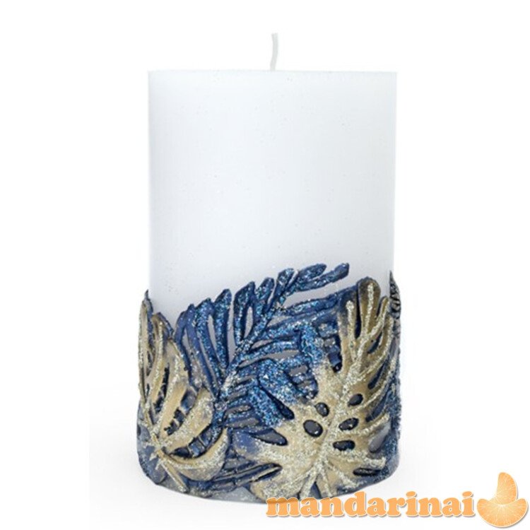MONSTERA Cilindrinė žvakė didelė 8x19,5 cm parafino mėlyna (kvepianti)