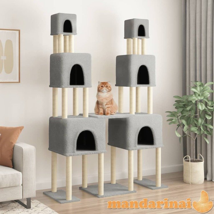 Draskyklė katėms su stovais iš sizalio, šviesiai pilka, 199cm