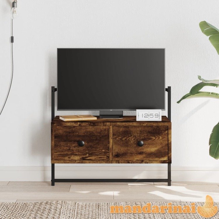 Sieninė televizoriaus spintelė, dūminė, 60,5x30x51cm, mediena