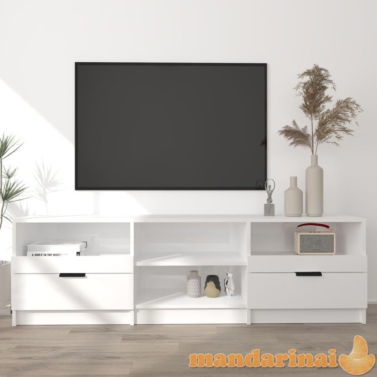 Televizoriaus spintelė, balta, 150x33,5x45cm, mediena, blizgi