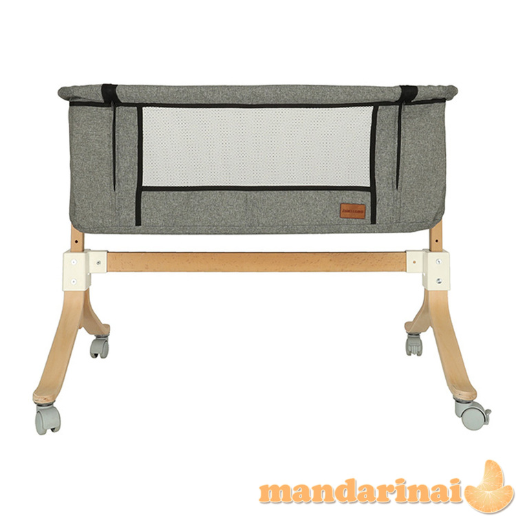 Kūdikių lopšys kūdikių medinis lopšys ant ratukų, pilkas