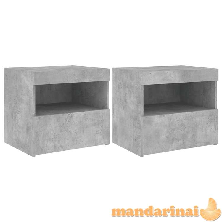 Naktinės spintelės su led, 2vnt., betono pilkos, 50x40x45cm