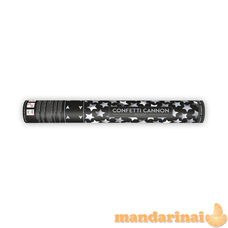 Confetti cannon with stars, silver, 40cm