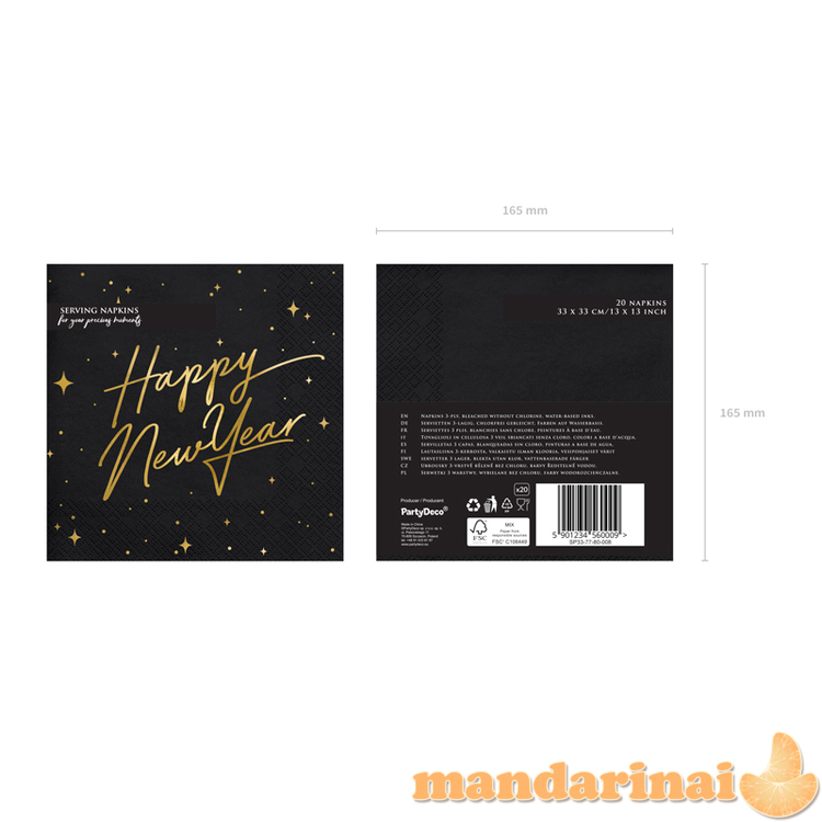Napkins Happy New Year, black, 33x33cm (1 pkt / 20 pc.) 2