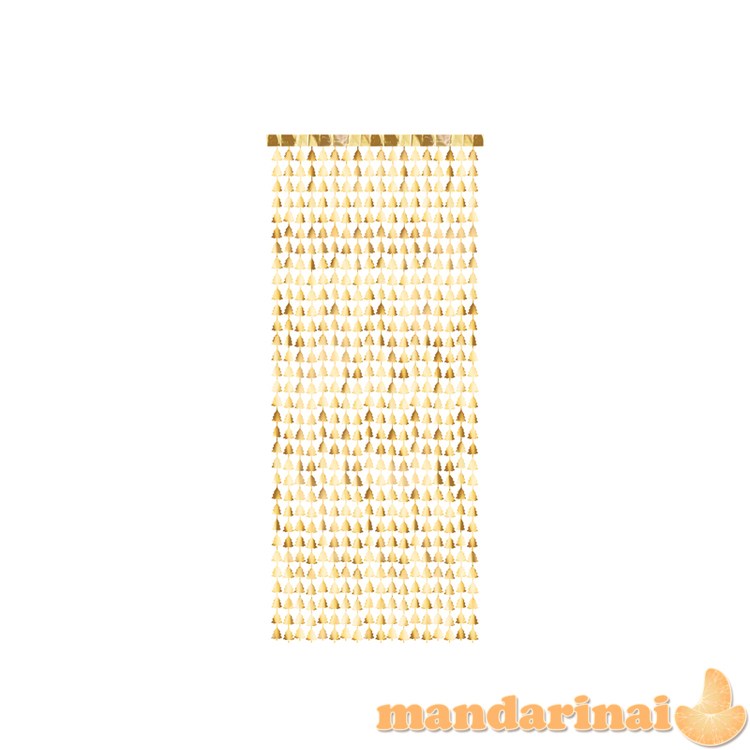 Party curtain - Christmas trees, gold, 100x245cm