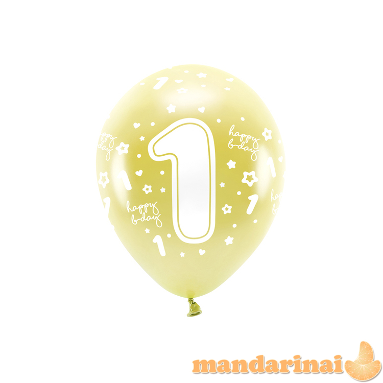 Metallic Eco Balloons 33 cm, Number    1   , light gold (1 pkt / 6 pc.)