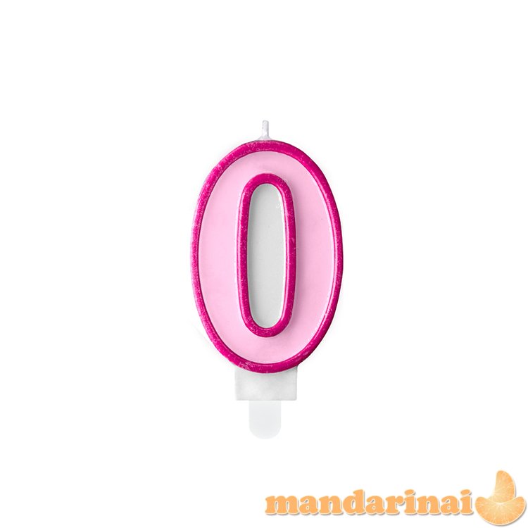 Birthday candle Number 0, pink, 7cm
