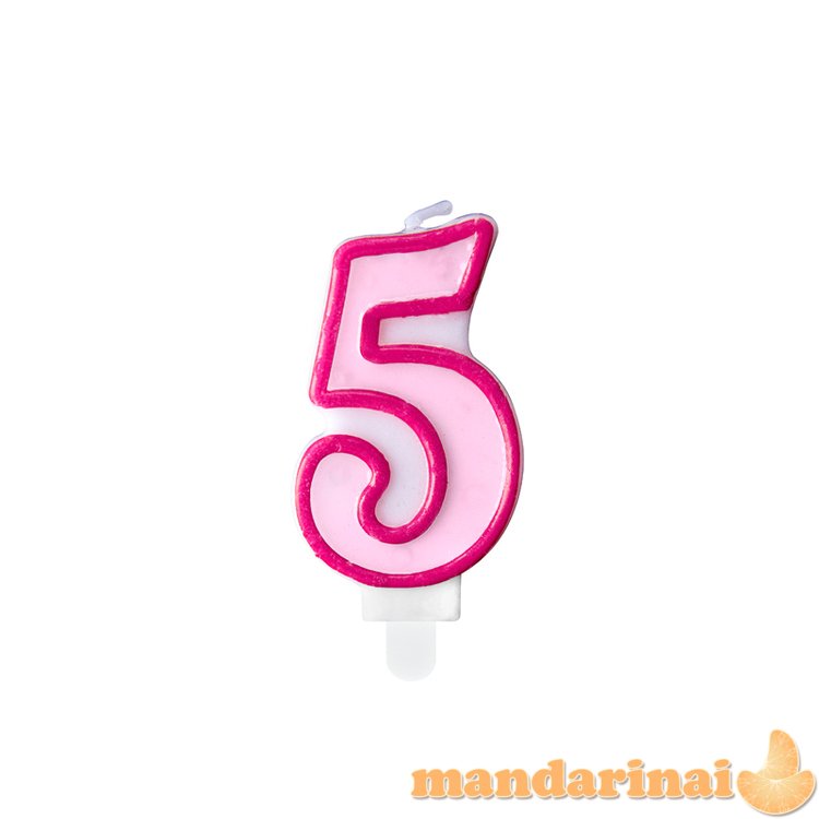Birthday candle Number 5, pink, 7cm