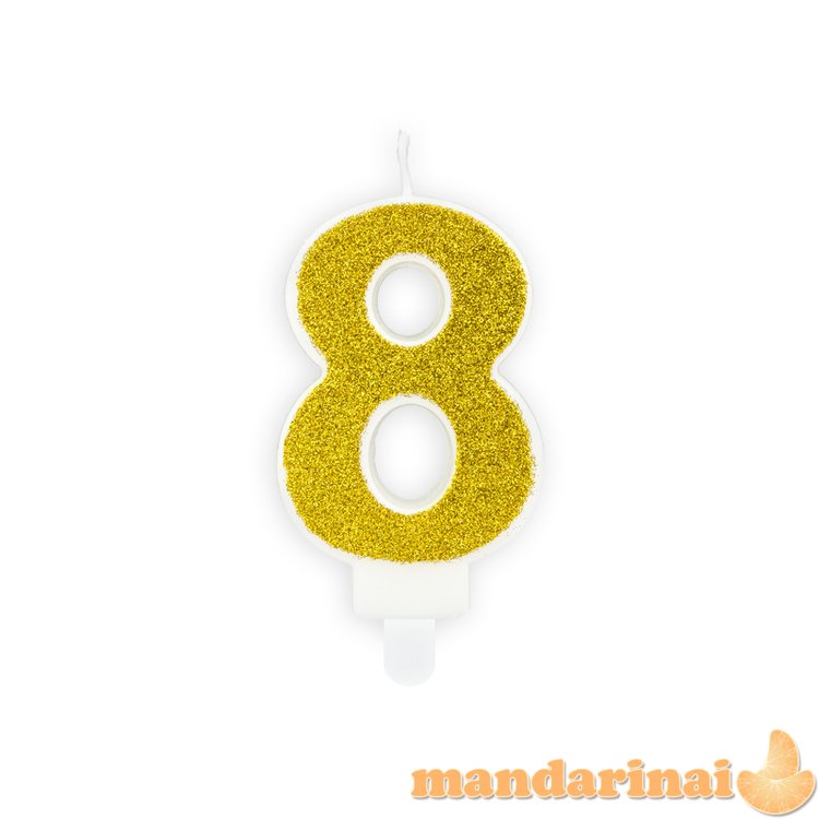 Birthday candle Number 8, gold, 7cm