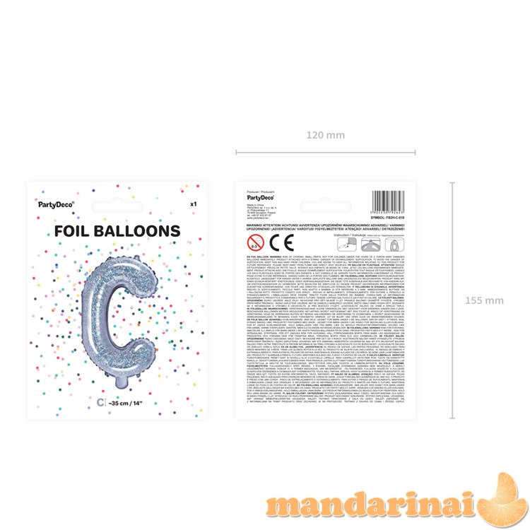 Foil Balloon Letter   C  , 35cm, holographic
