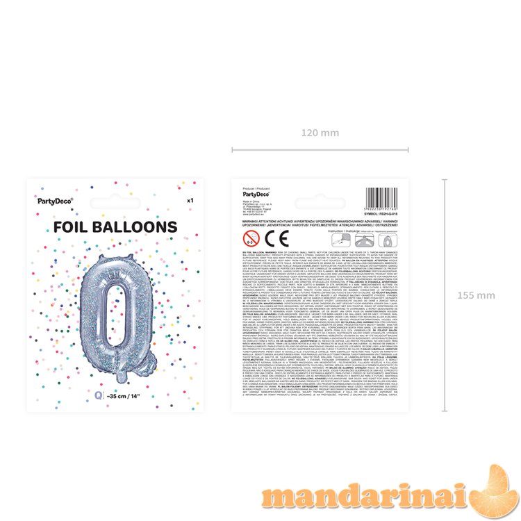 Foil Balloon Letter   Q  , 35cm, holographic