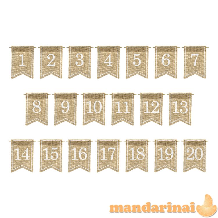 Jute tabel numbers, white, 7x10.5cm (1 pkt / 20 pc.)
