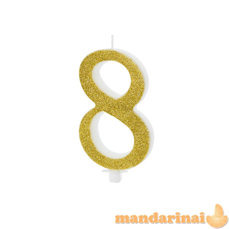 Birthday candle Number 8, gold, 10cm