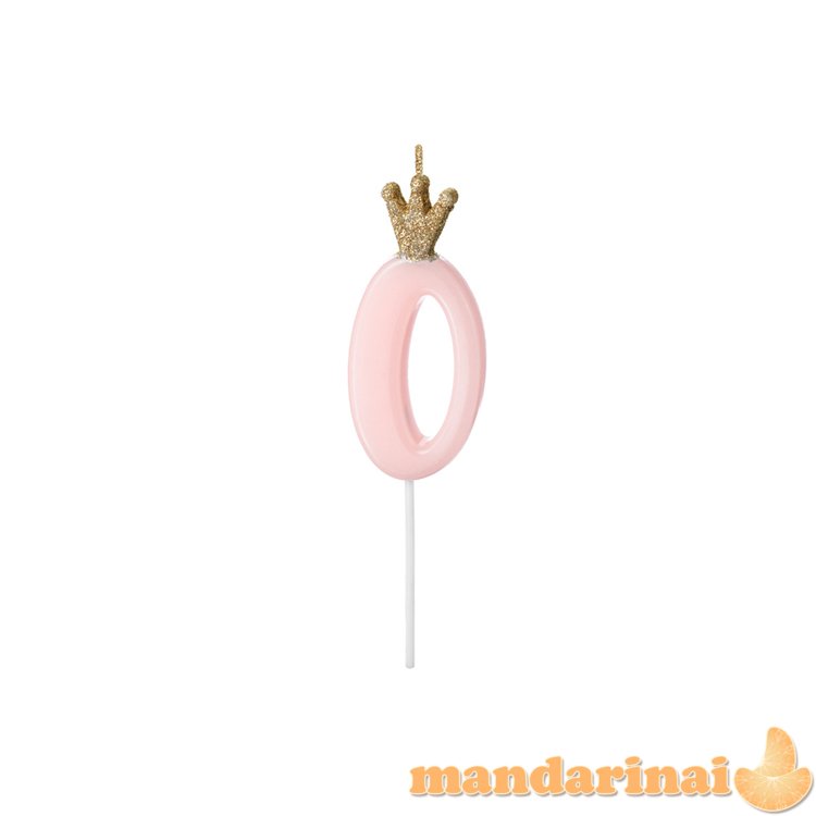 Birthday candle Number 0, light pink, 9.5cm
