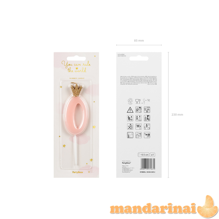 Birthday candle Number 0, light pink, 9.5cm 1
