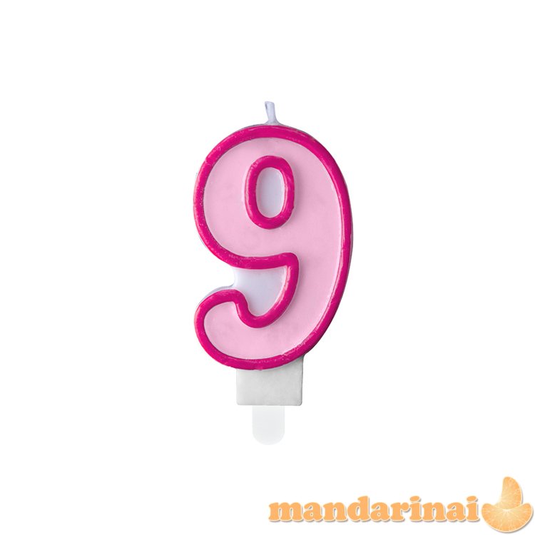 Birthday candle Number 9, pink, 7cm