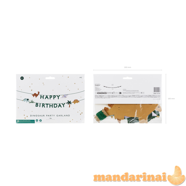Banner Happy Birthday Dino, 3 m, mix 3