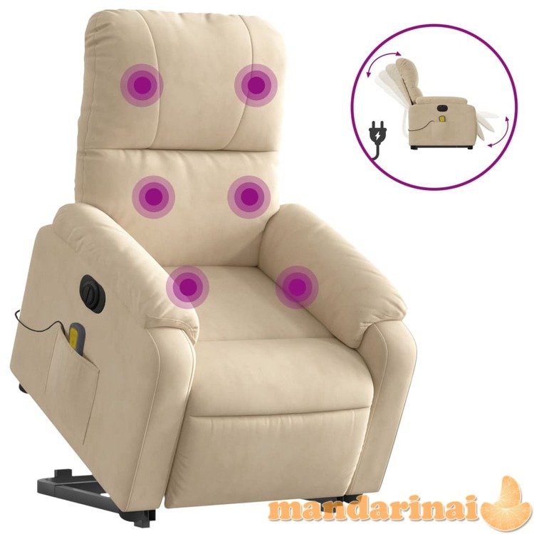 Atsistojantis masažinis krėslas, kreminis, mikropluošto audinys