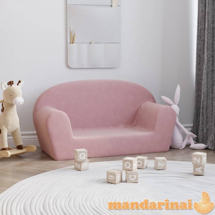 Vaikiška dvivietė sofa, rožinės spalvos, minkštas pliušas
