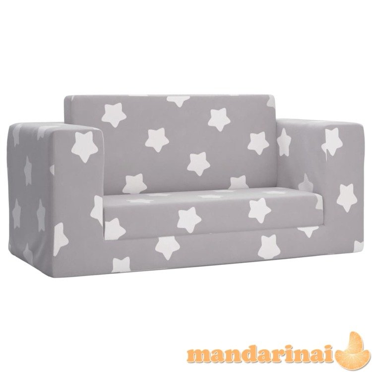 Vaikiška dvivietė sofa-lova, pilka, pliušas, su žvaigždėmis