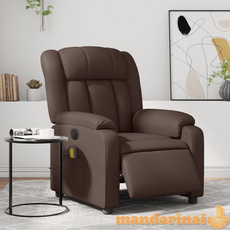 Elektrinis atlošiamas masažinis krėslas, rudas, dirbtinė oda
