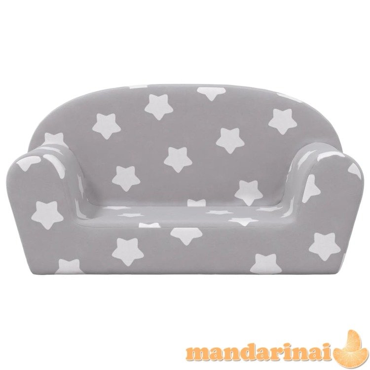Vaikiška dvivietė sofa, pilka, minkštas pliušas, su žvaigždėmis