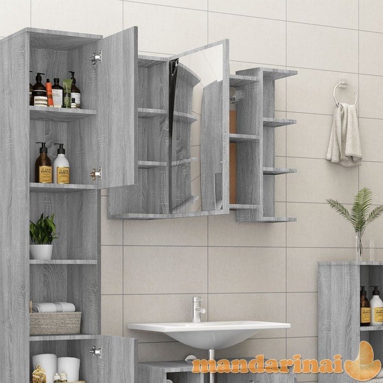 Veidrodinė vonios spintelė, pilka, 80x20,5x64cm, mediena