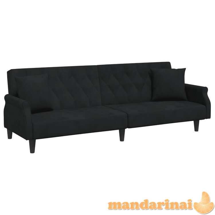 Sofa-lova su porankiais, juodos spalvos, aksomas