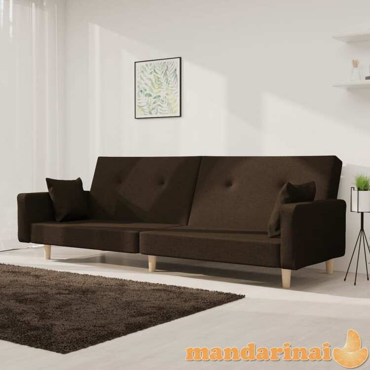 Dvivietė sofa-lova su dvejomis pagalvėmis, ruda, audinys