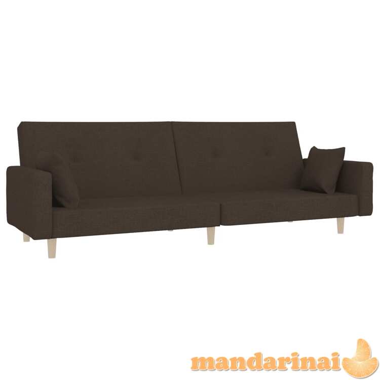 Dvivietė sofa-lova su dvejomis pagalvėmis, ruda, audinys