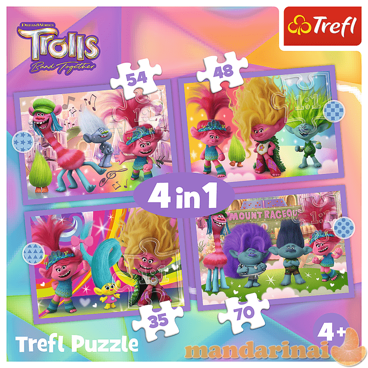 TREFL TROLLS 4 dėlionių rinkinys „Troliai 3“