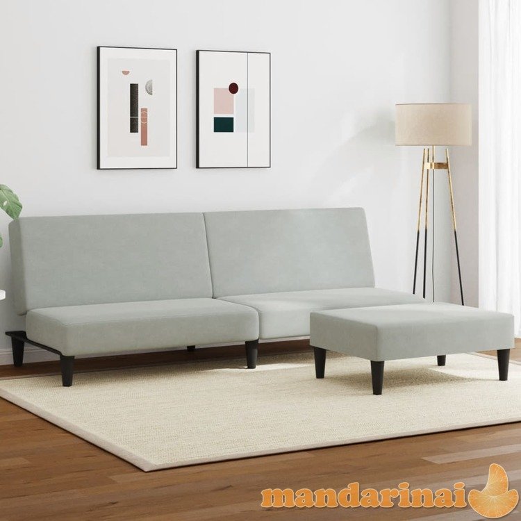 Dvivietė sofa-lova su pakoja, šviesiai pilkos spalvos, aksomas