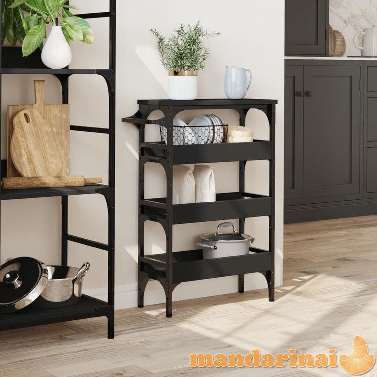 Virtuvės vežimėlis, juodas, 53x20x76cm, apdirbta mediena