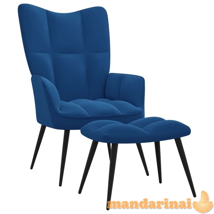 Poilsio kėdė su pakoja, mėlynos spalvos, aksomas
