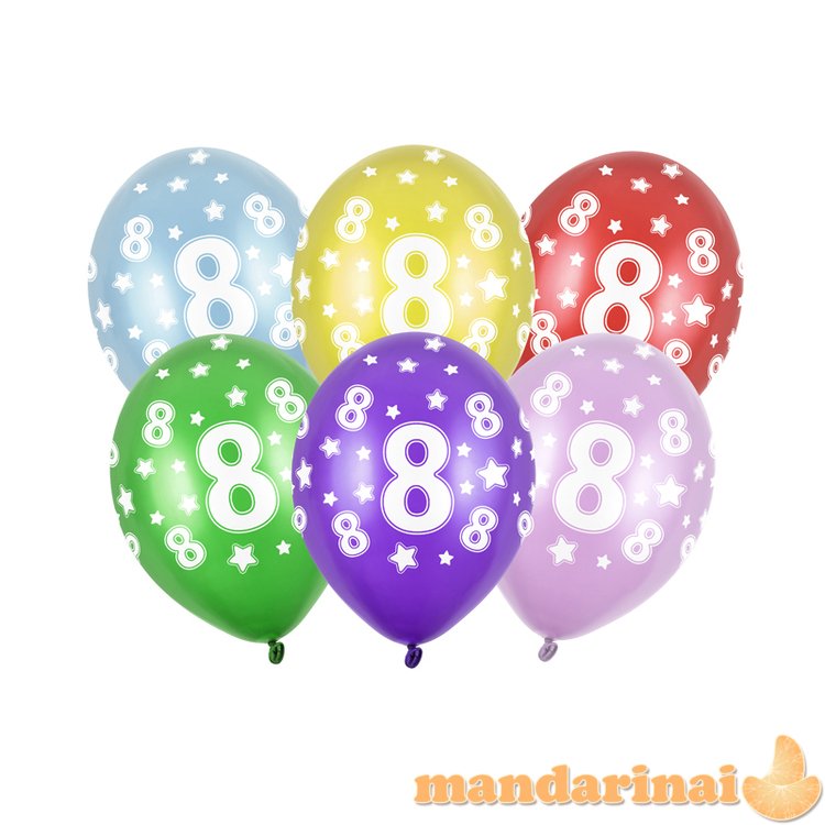 Balloons 30cm, 8th Birthday, Metallic Mix (1 pkt / 50 pc.)
