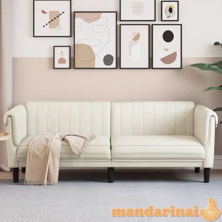 Trivietė sofa, kreminės spalvos, aksomas