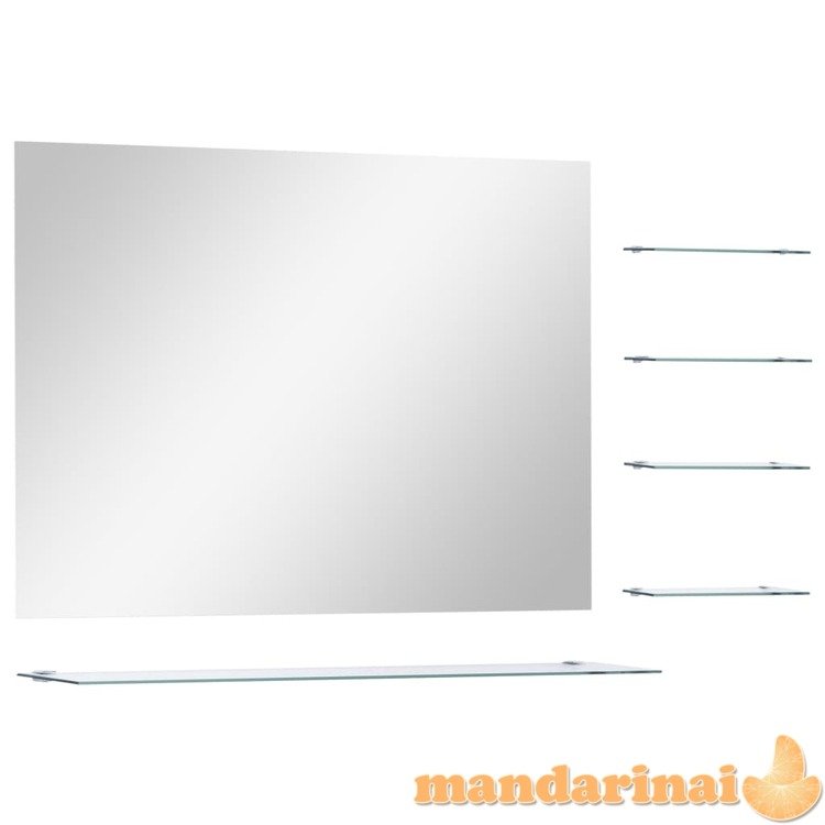 Sieninis veidrodis su 5 lentynomis, sidabrinis, 80x60cm