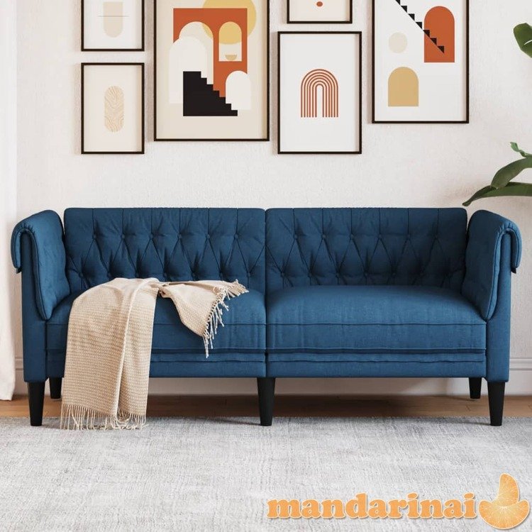 Dvivietė chesterfield sofa, mėlynos spalvos, audinys