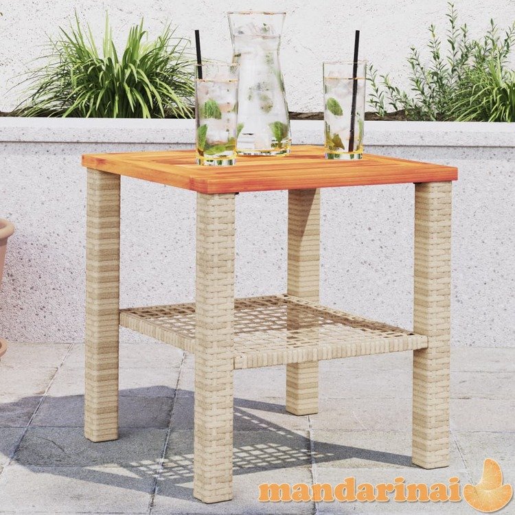 Sodo stalas, smėlio, 40x40x42cm, poliratanas/akacijos mediena