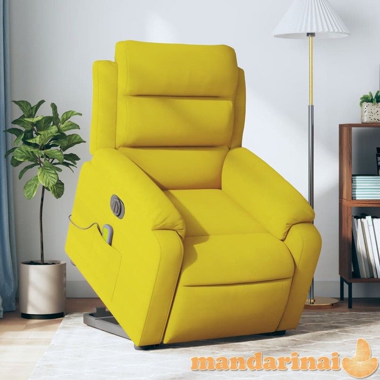 Elektrinis atsistojantis masažinis krėslas, geltonas, aksomas