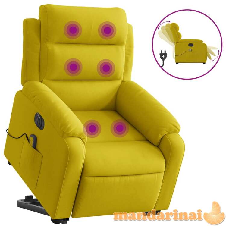 Elektrinis atsistojantis masažinis krėslas, geltonas, aksomas