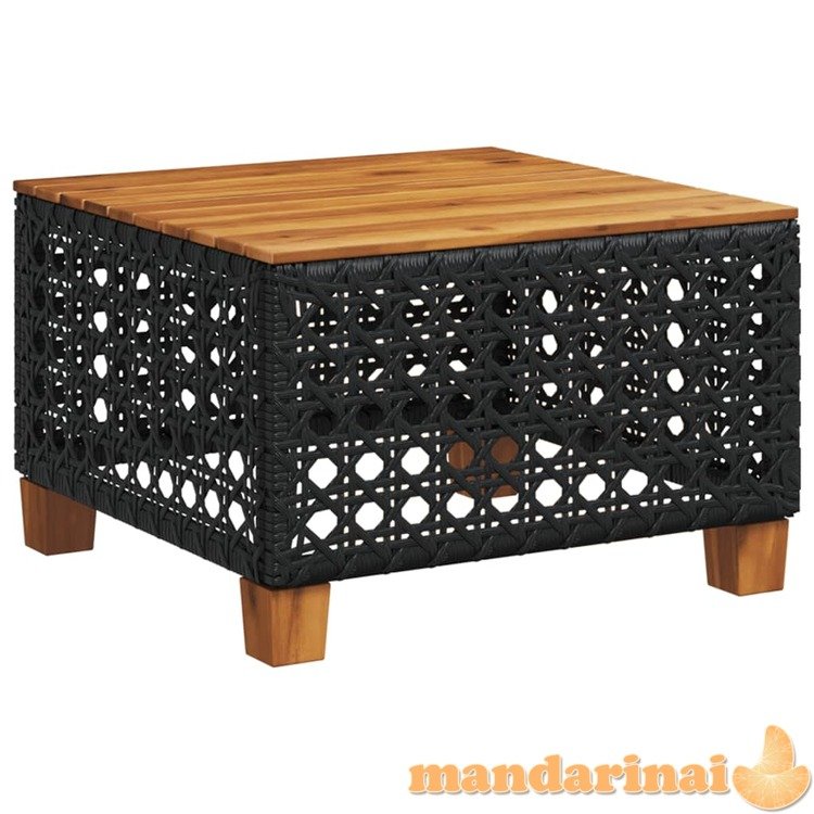 Sodo stalas, juodas, 55x55x36cm, poliratanas/akacijos mediena
