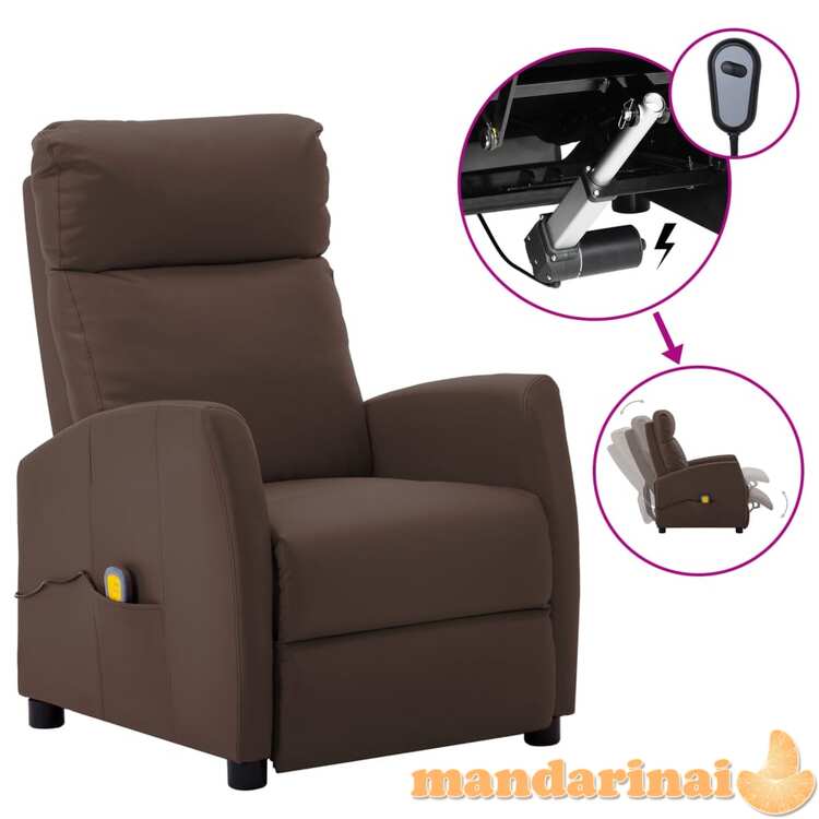 Elektrinis masažinis krėslas, rudos spalvos, dirbtinė oda