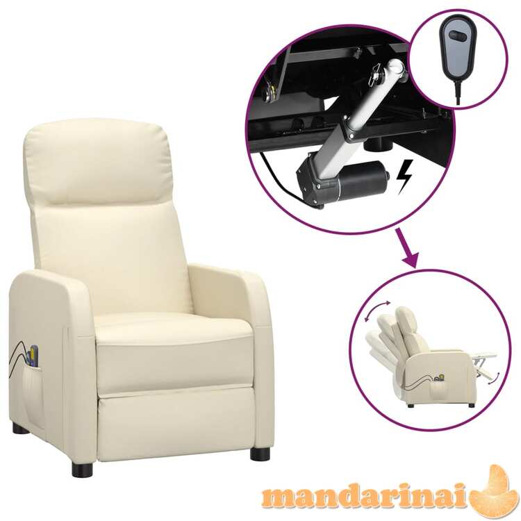 Elektrinis masažinis krėslas, kreminis baltas, dirbtinė oda